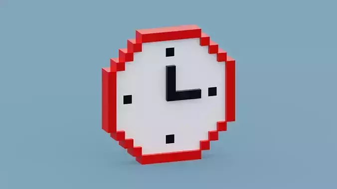 Voxel Red Clock  Low-poly 3D model