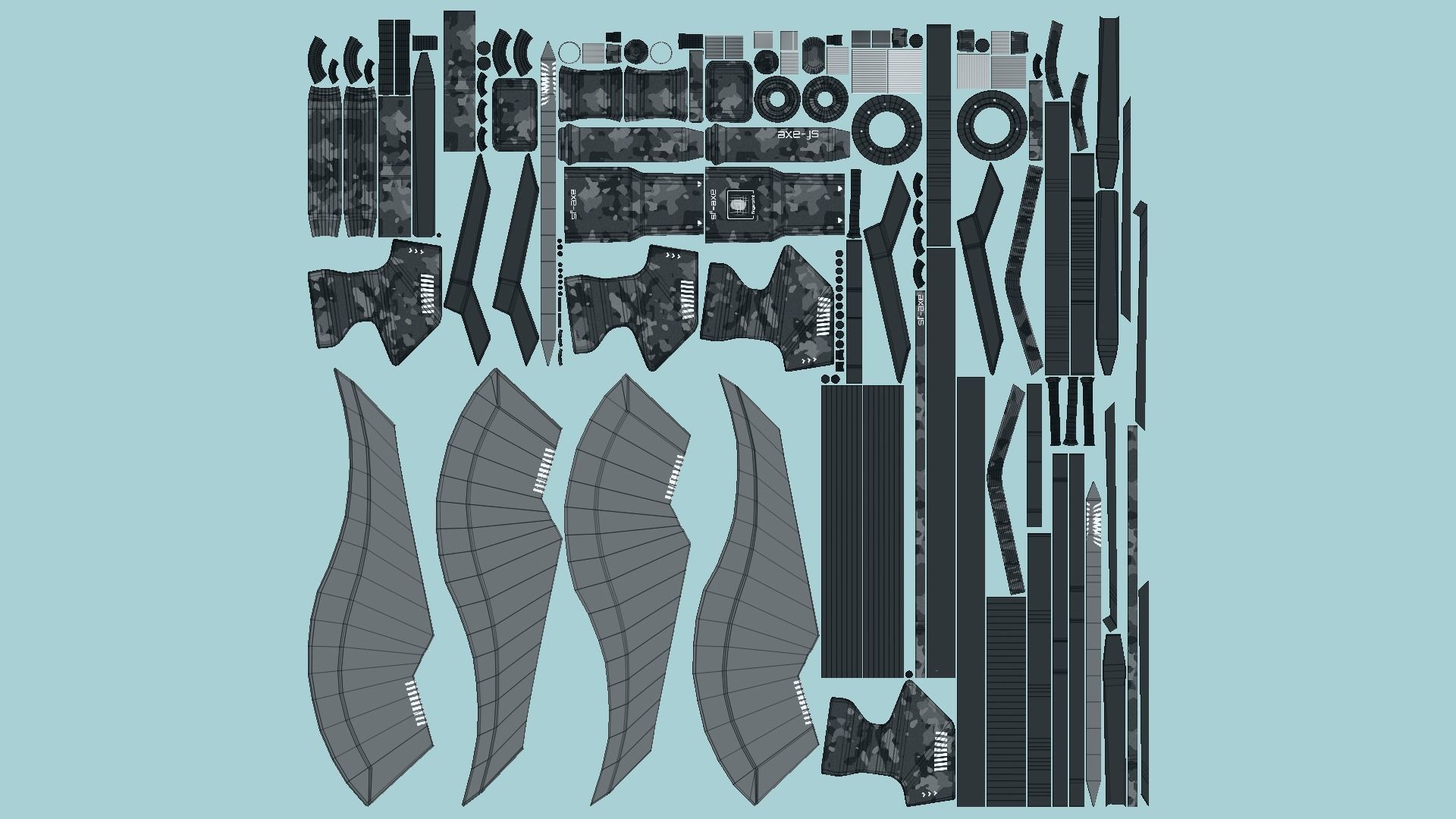 SciFi War Axe B09 Black Camo - Sci Fi Weapon Design Low-poly 3D model_5