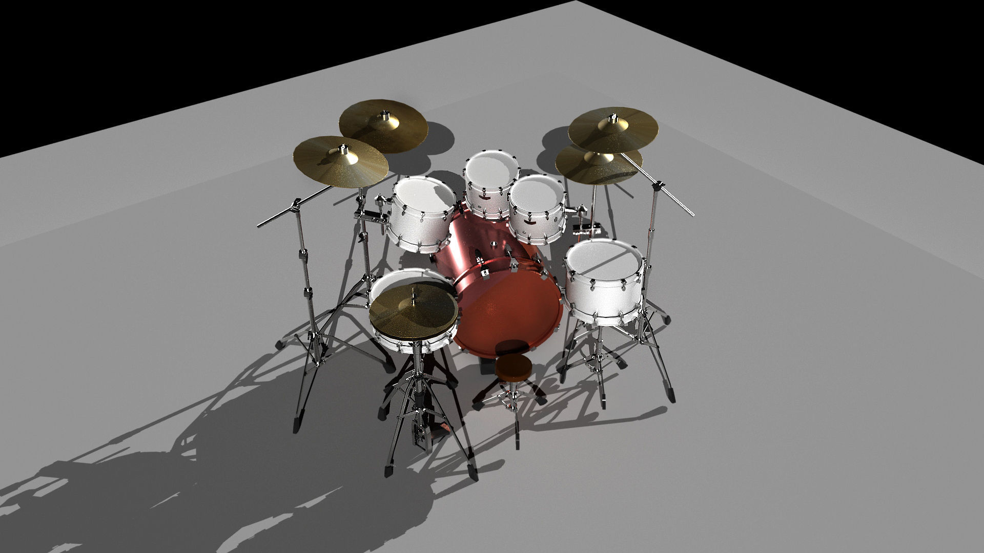 Drum Set Low-poly 3D model_3