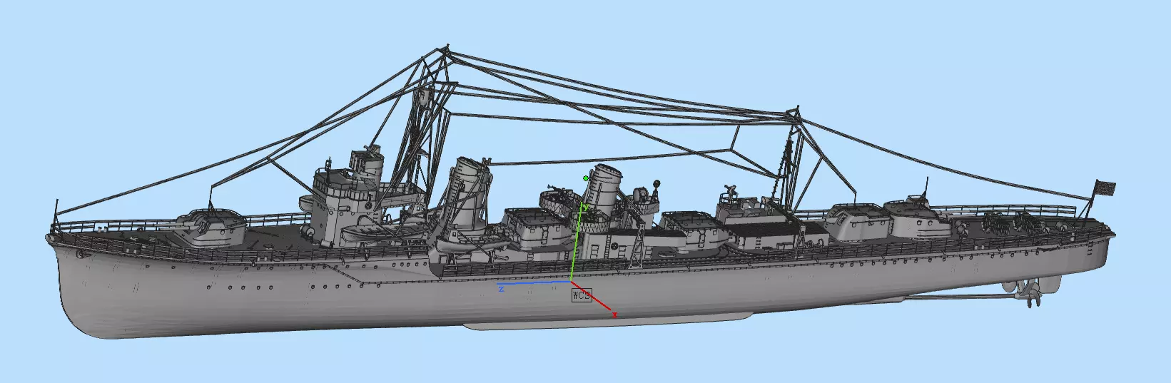 destroyer ship Low-poly 3D model_0