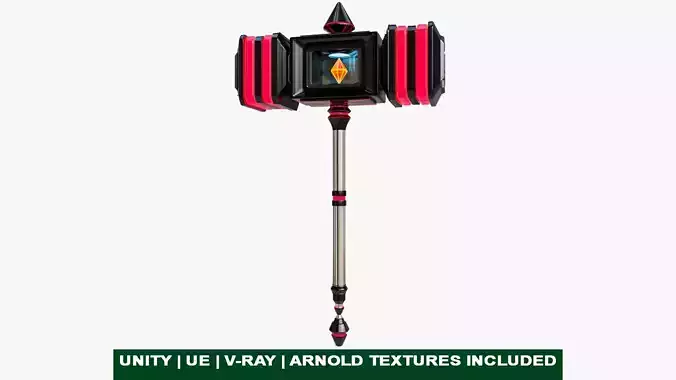 Sci-Fi Battle Hammer 02 All PBR Unity UE V-Ray Textures Included Low-poly 3D model
