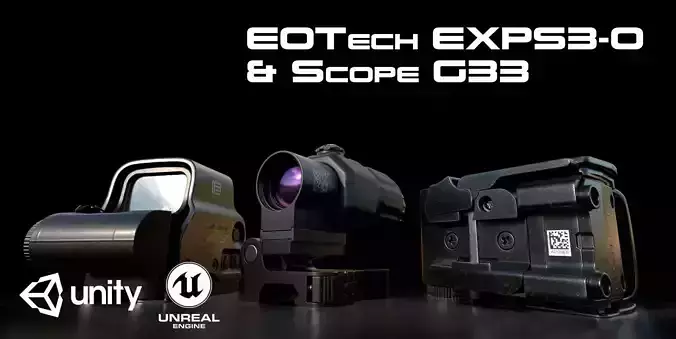 EOTech HHS1 EXPS3-0  Scope G33 Lowpoly GameReady 3d model Low-poly 3D model