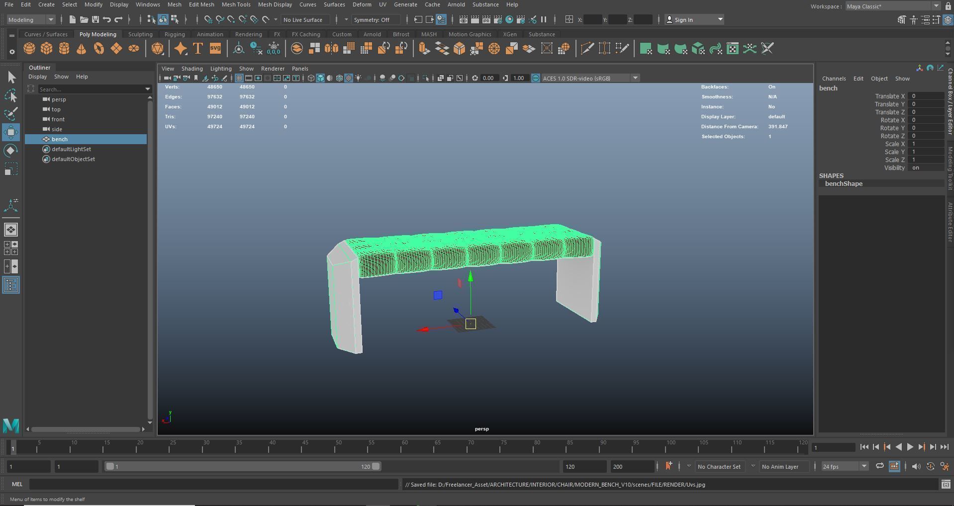 Modern Sofa Bench 3D Model AR VR Low-poly 3D model_13