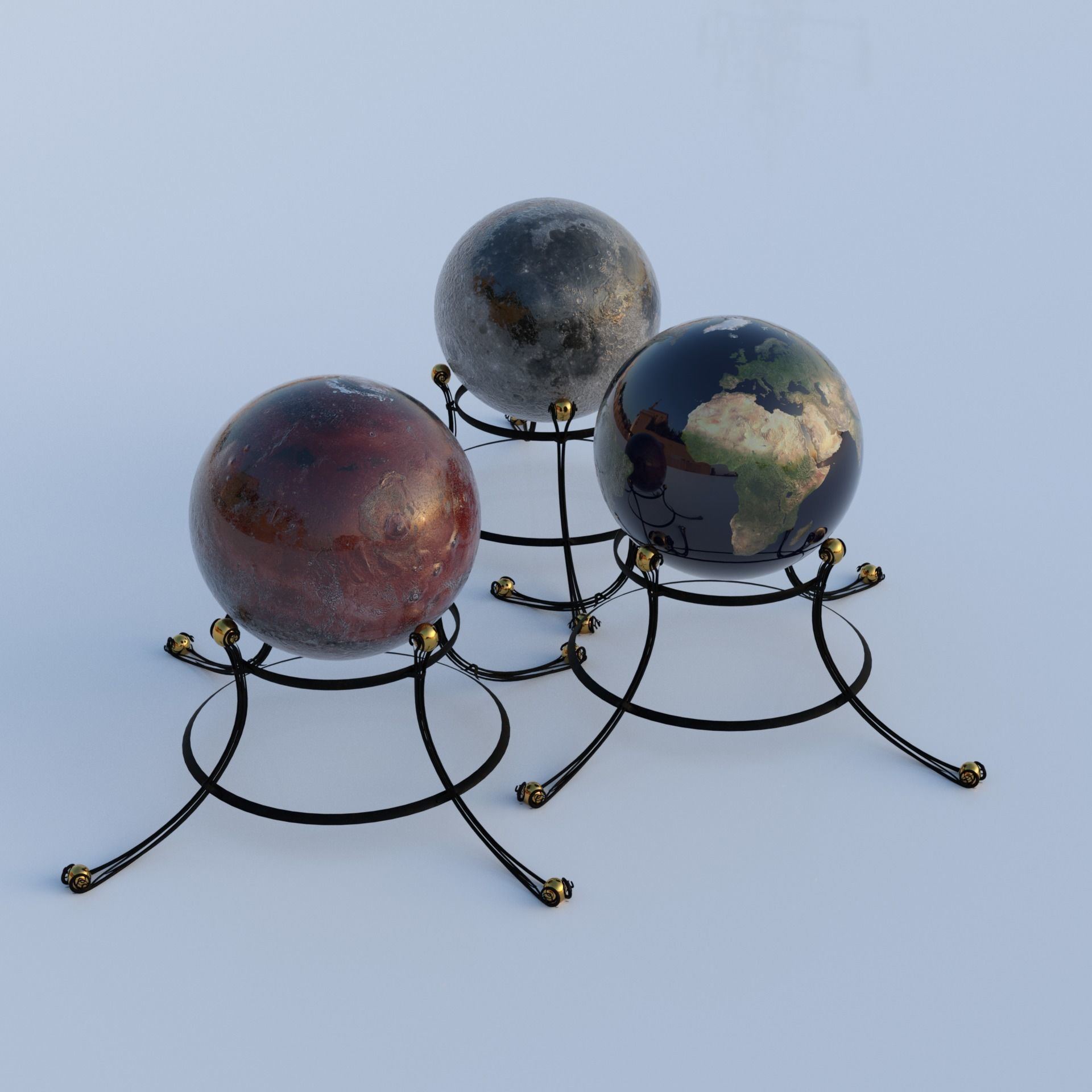 Earth moon and mars globe maps for DazStudio Low-poly 3D model_2