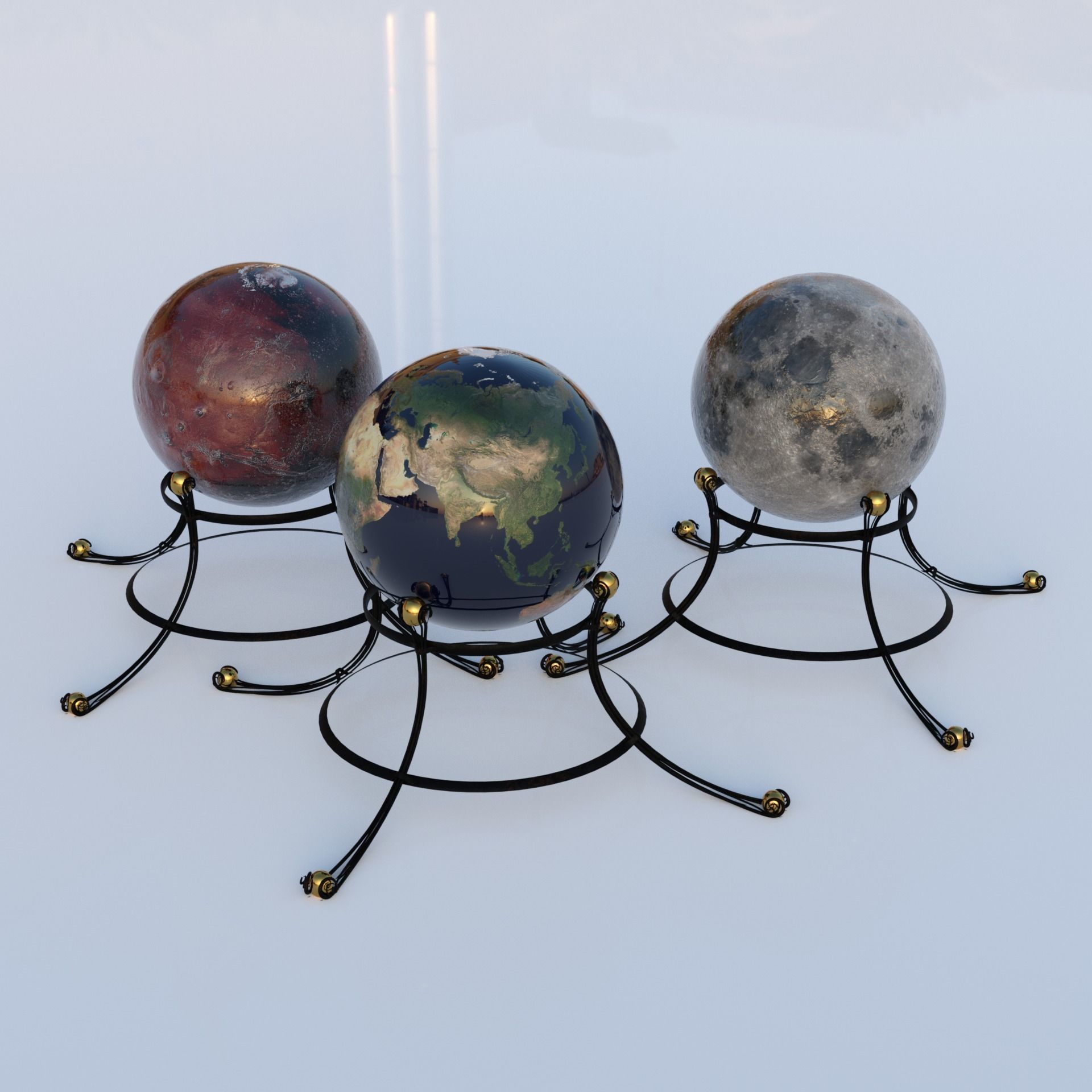Earth moon and mars globe maps for DazStudio Low-poly 3D model_9