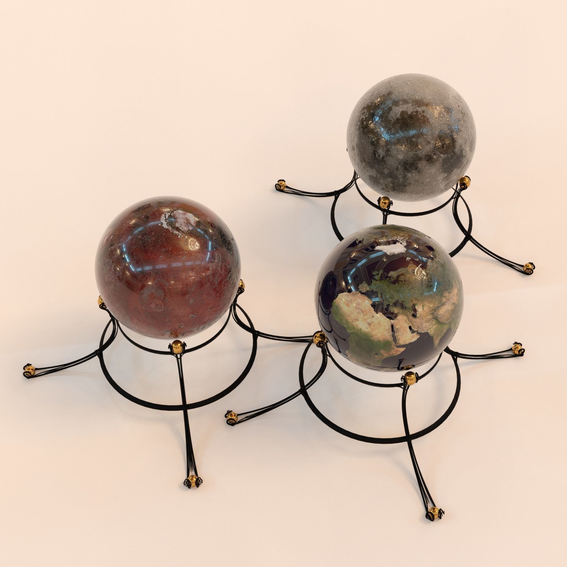 Earth moon and mars globe maps for DazStudio Low-poly 3D model_5