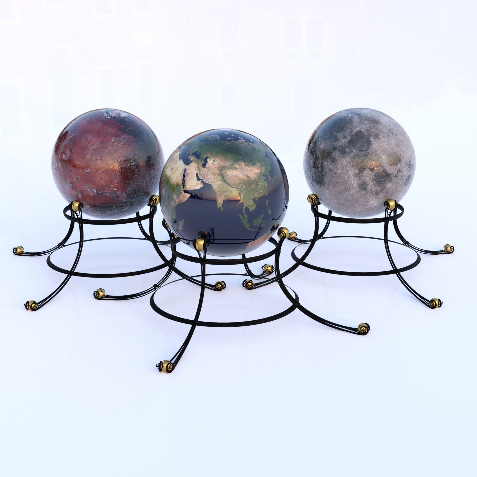 Earth moon and mars globe maps for DazStudio Low-poly 3D model_7