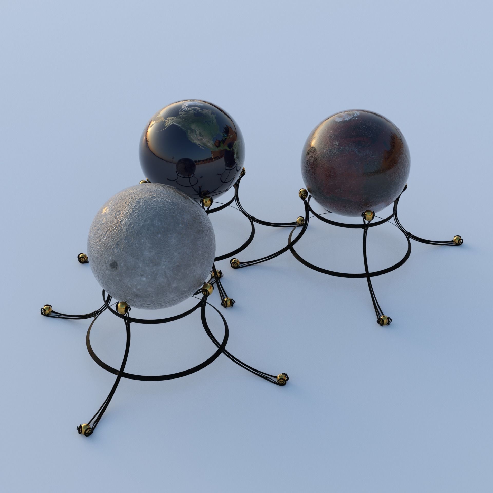 Earth moon and mars globe maps for DazStudio Low-poly 3D model_3