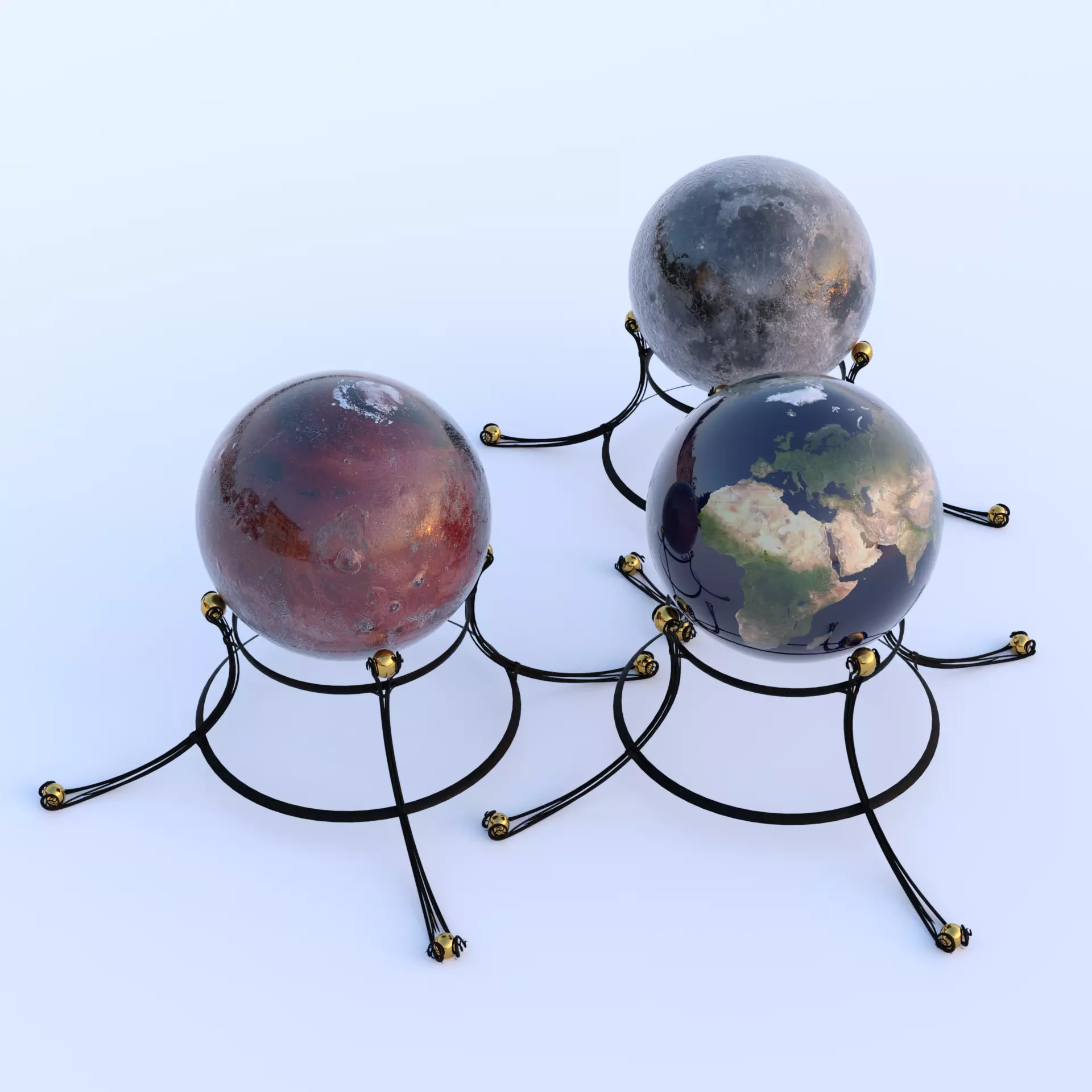 Earth moon and mars globe maps for DazStudio Low-poly 3D model_0