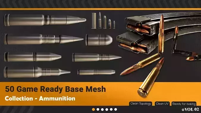 50 Ammunition And Ammo  Base Mesh - VOL 02 Game Ready Low-poly 3D model