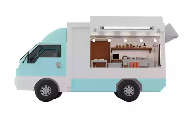 Food truck cartoon character with low-poly for commercial design