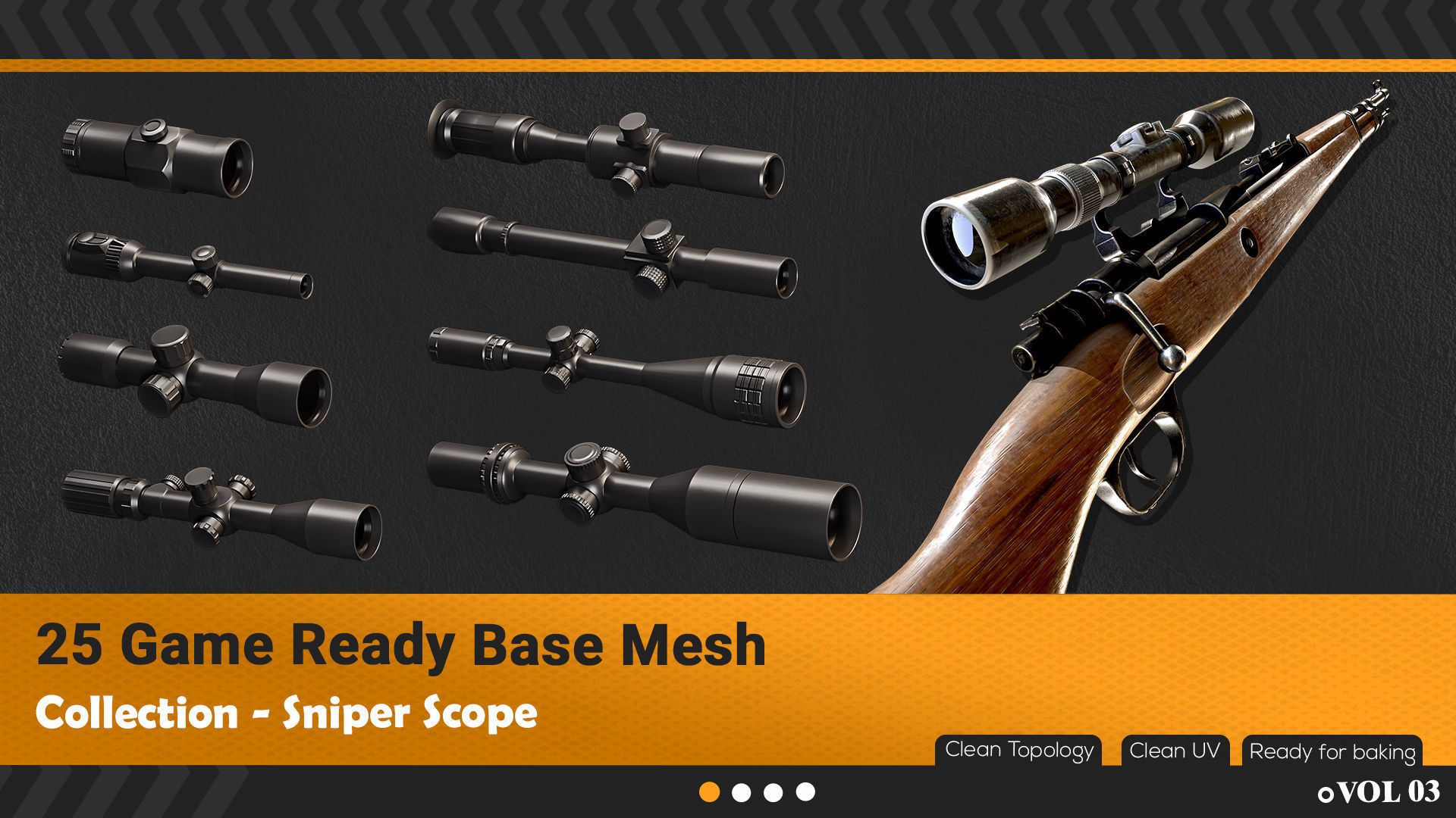 3D model 25 Sniper Rifles Scope Base Mesh - VOL 03 Game Ready VR / AR ...