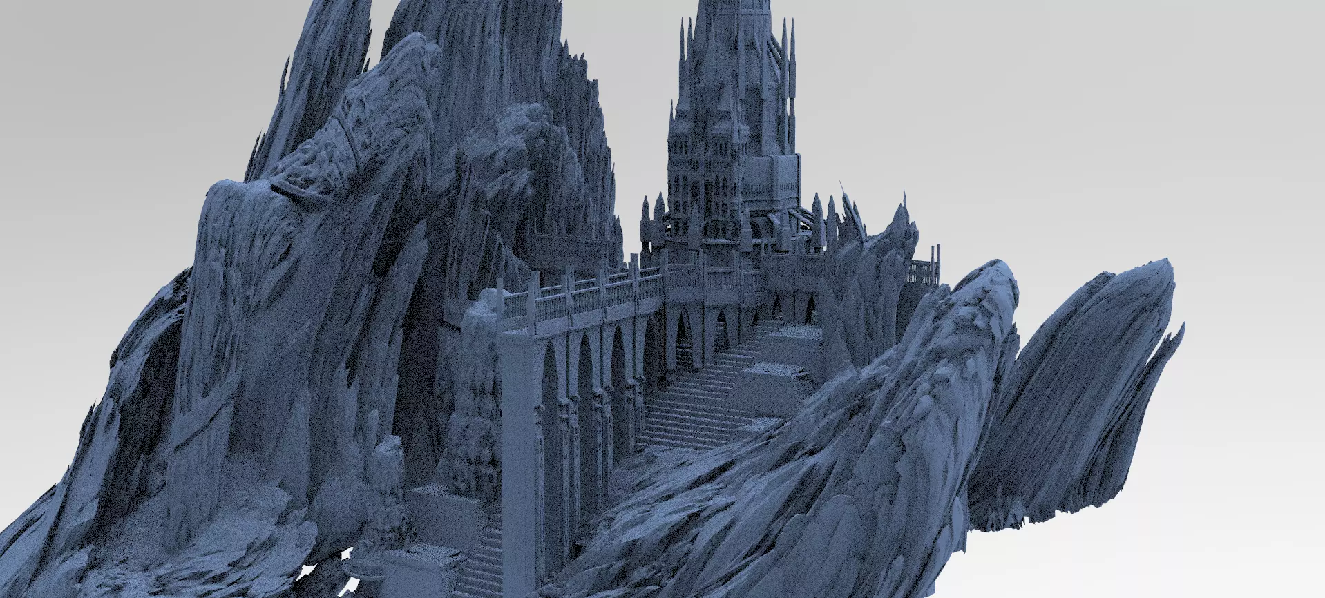 High Fantasy Mountain fortress 3D model_0