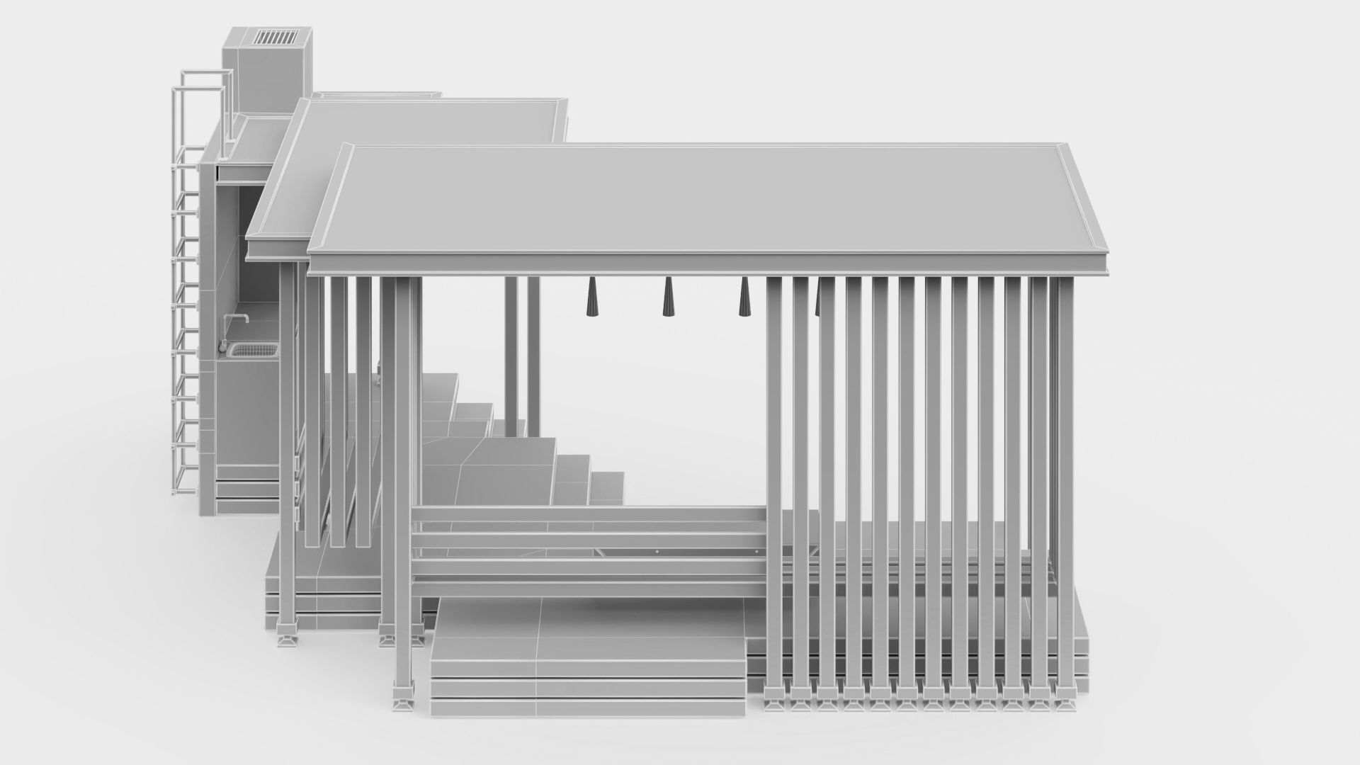 Gazebo with summer kitchen and multi-level roof 3D model_36