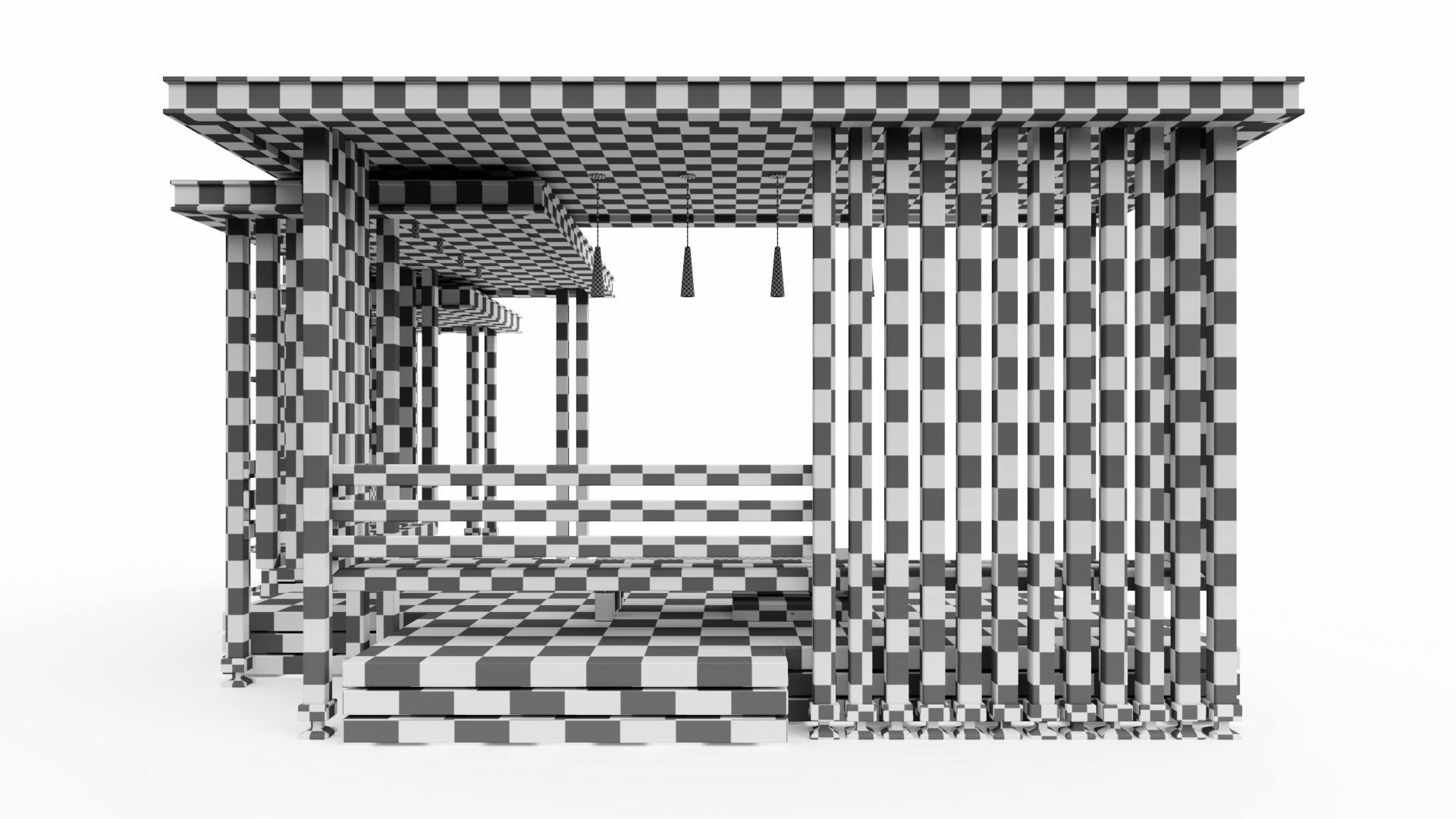 Gazebo with summer kitchen and multi-level roof 3D model_50