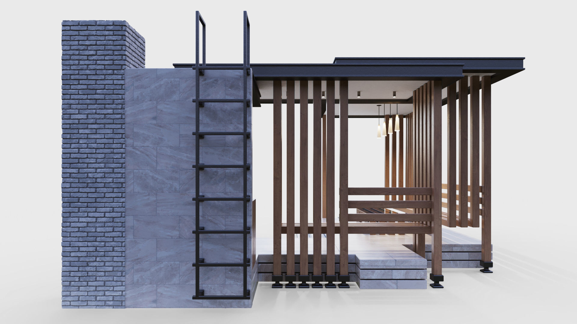 Gazebo with summer kitchen and multi-level roof 3D model_4