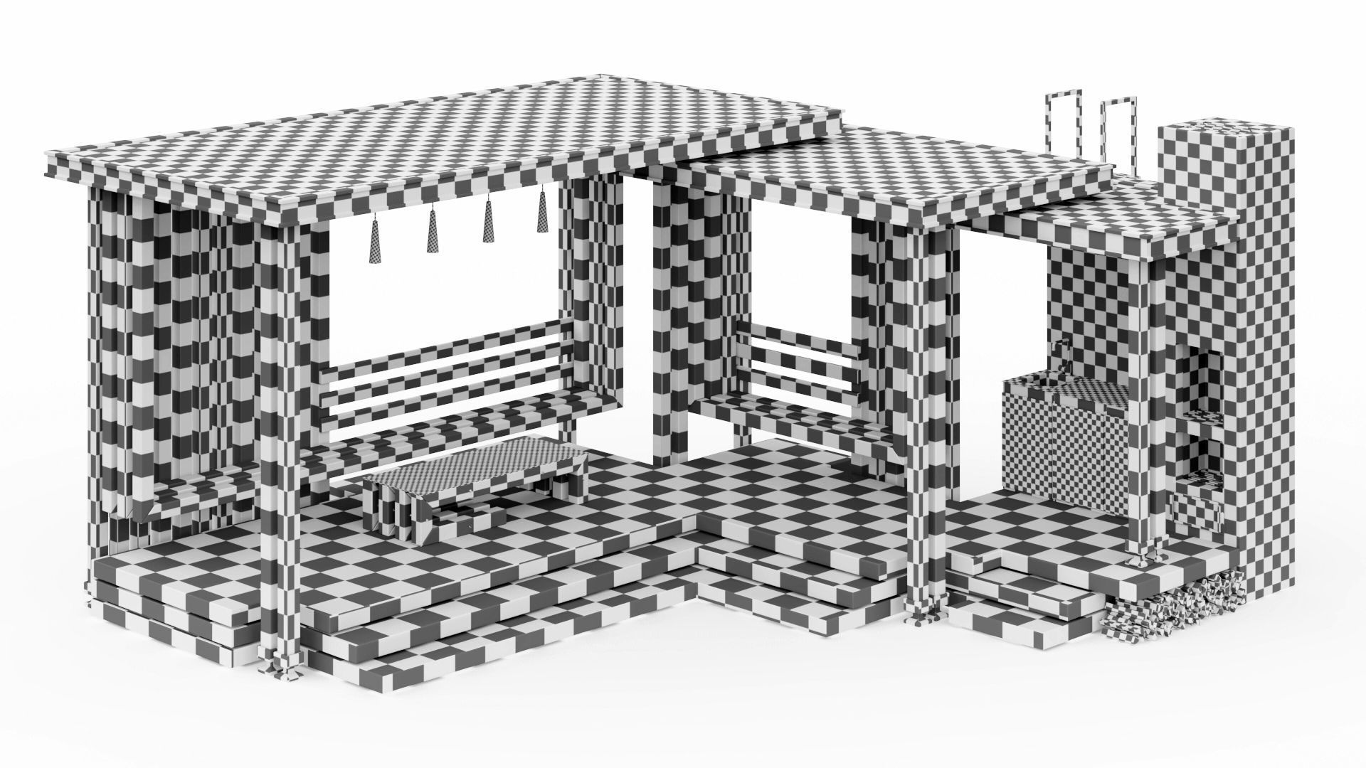 Gazebo with summer kitchen and multi-level roof 3D model_52