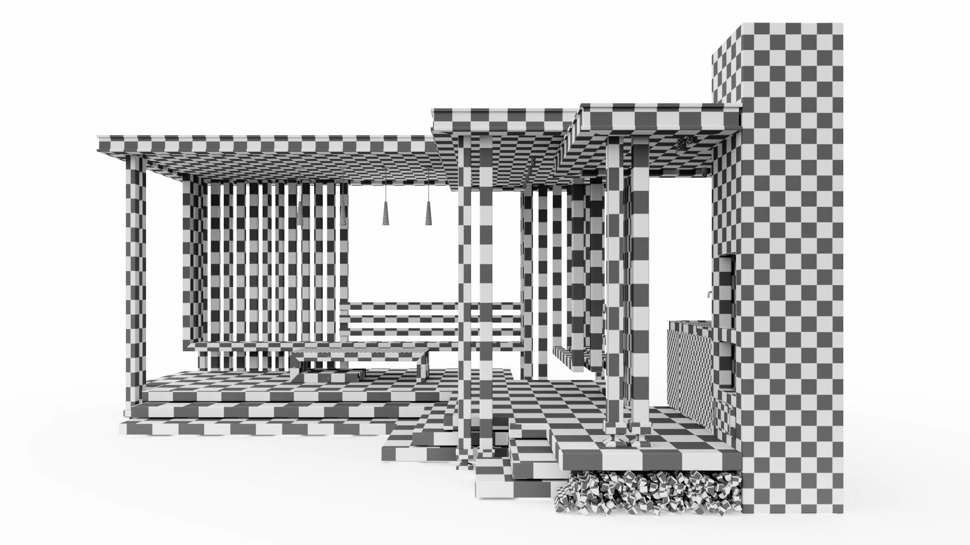 Gazebo with summer kitchen and multi-level roof 3D model_46