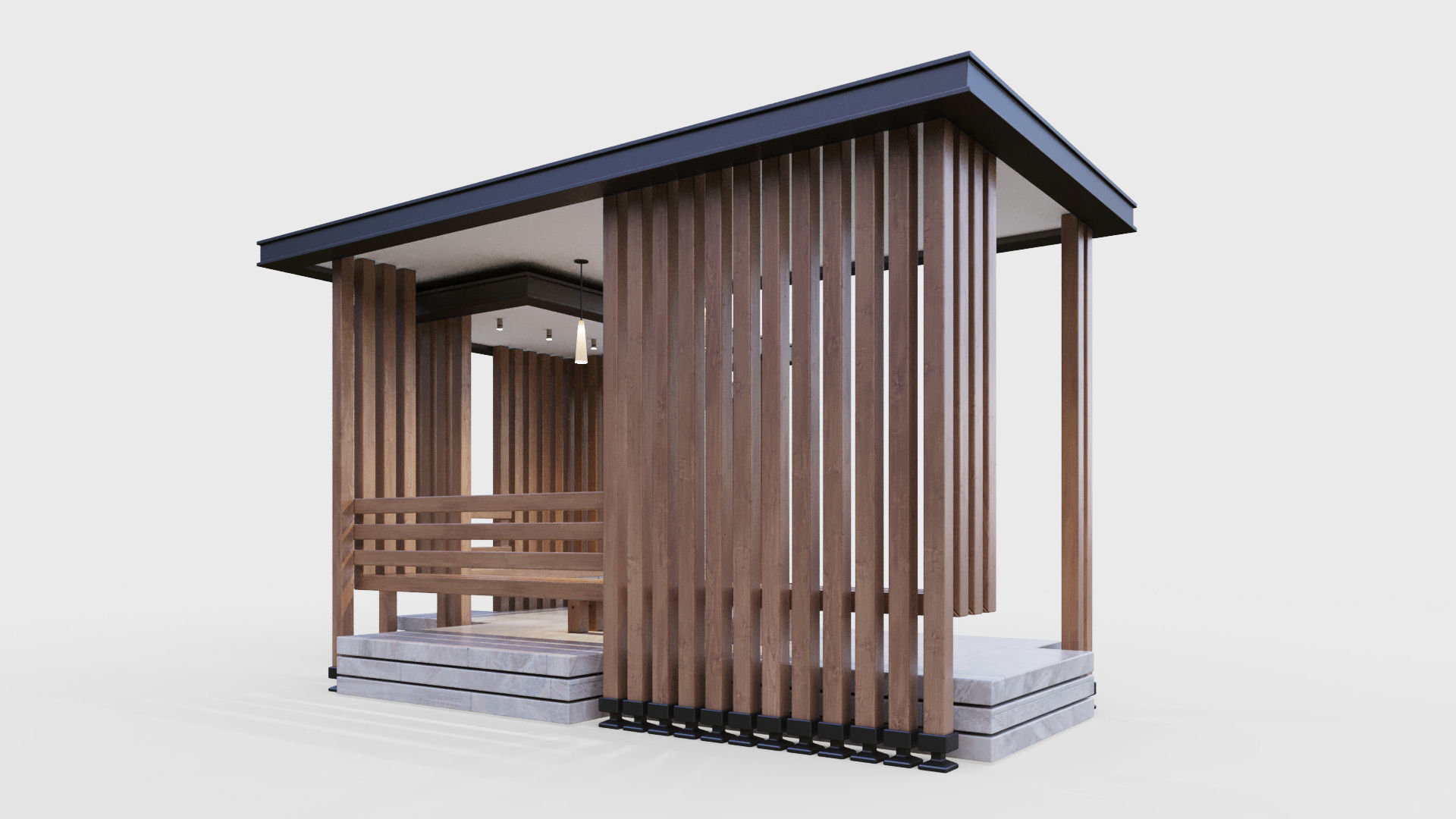Gazebo with summer kitchen and multi-level roof 3D model_7