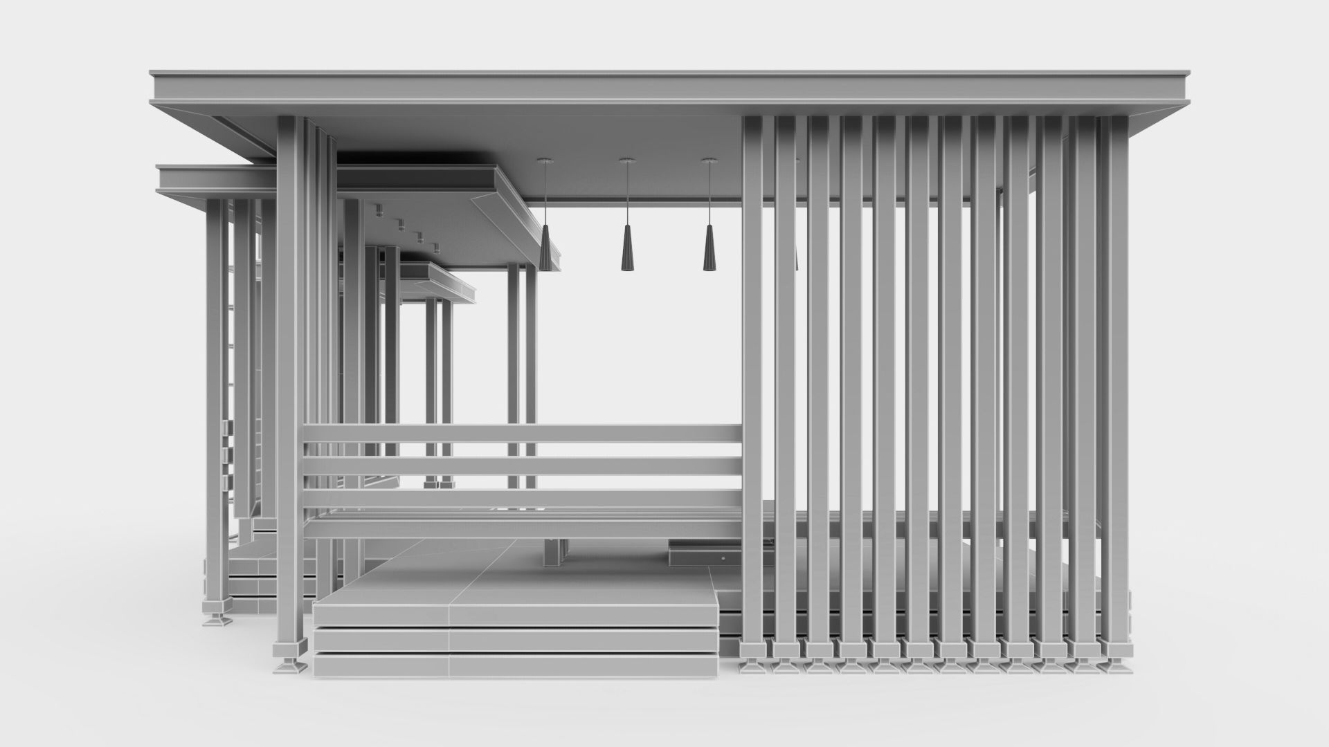 Gazebo with summer kitchen and multi-level roof 3D model_31