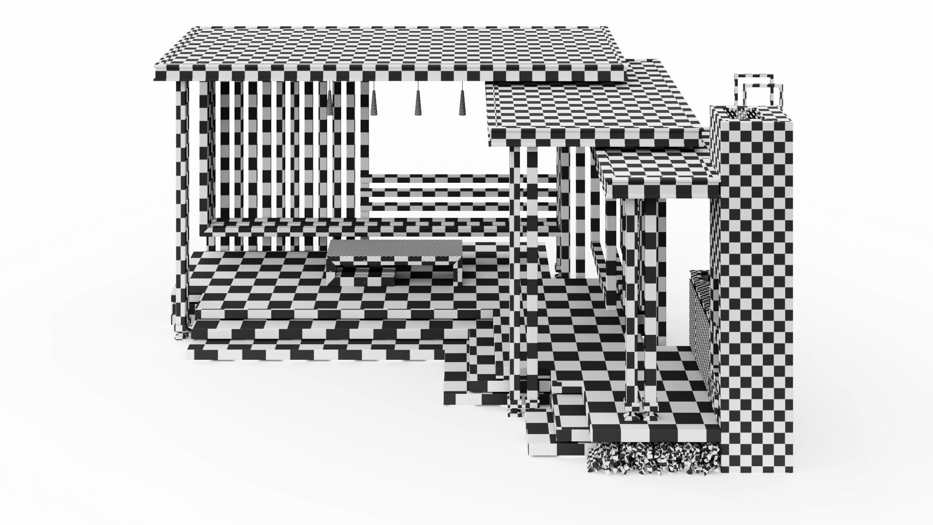 Gazebo with summer kitchen and multi-level roof 3D model_62