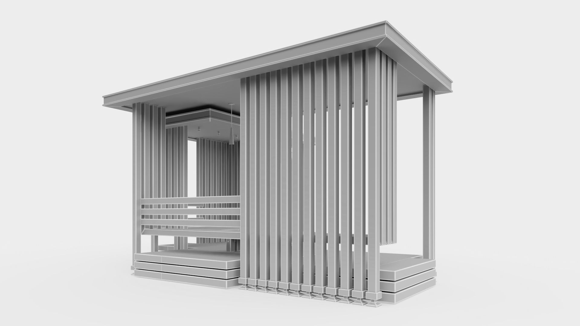 Gazebo with summer kitchen and multi-level roof 3D model_32
