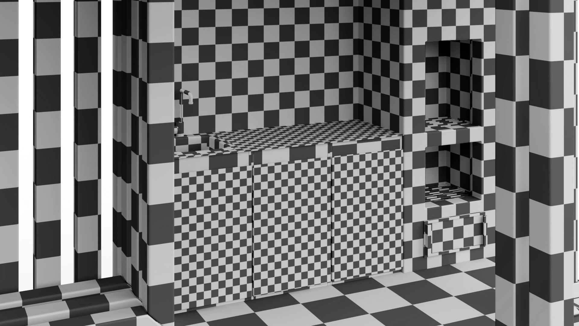 Gazebo with summer kitchen and multi-level roof 3D model_59