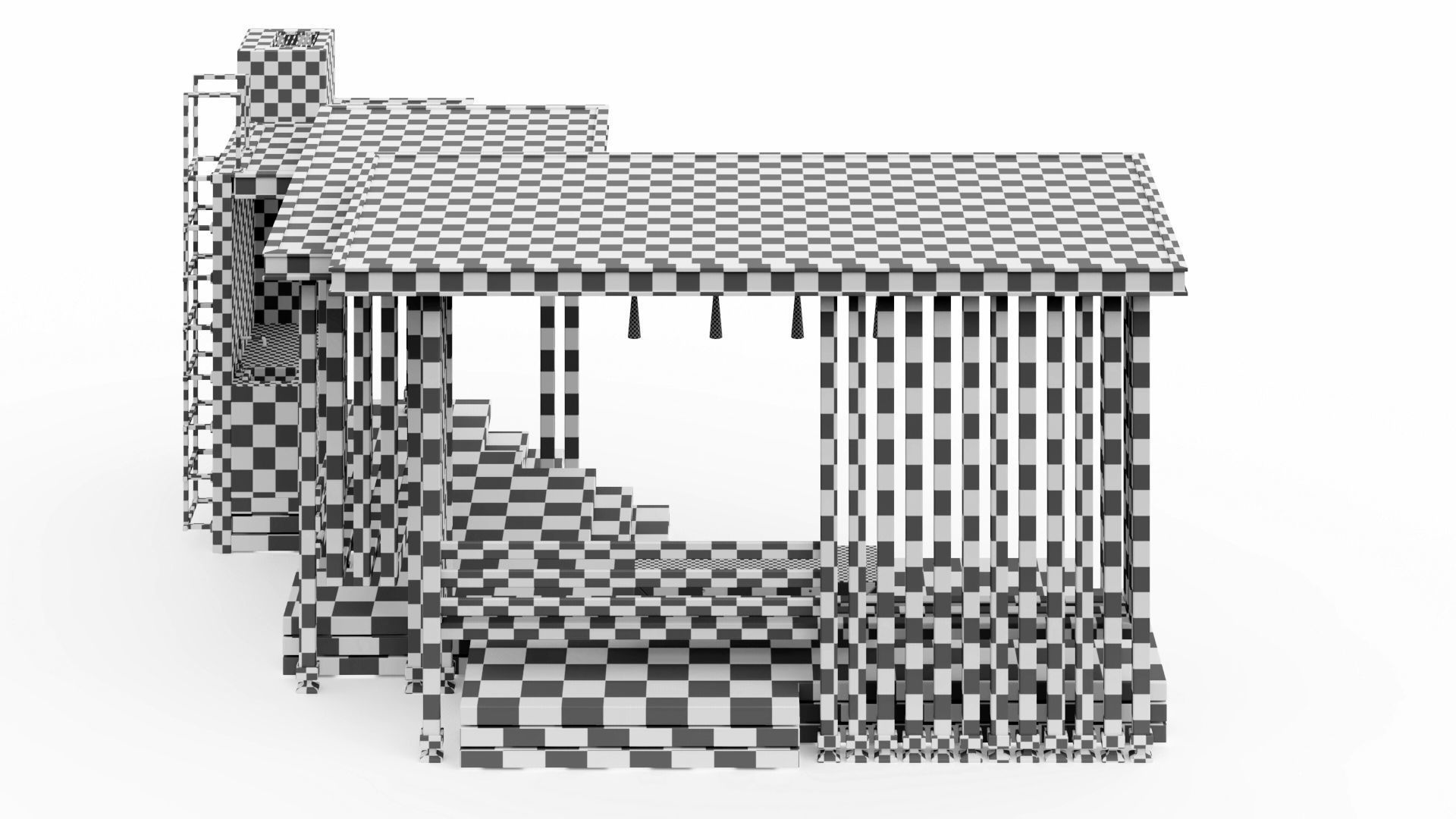 Gazebo with summer kitchen and multi-level roof 3D model_55