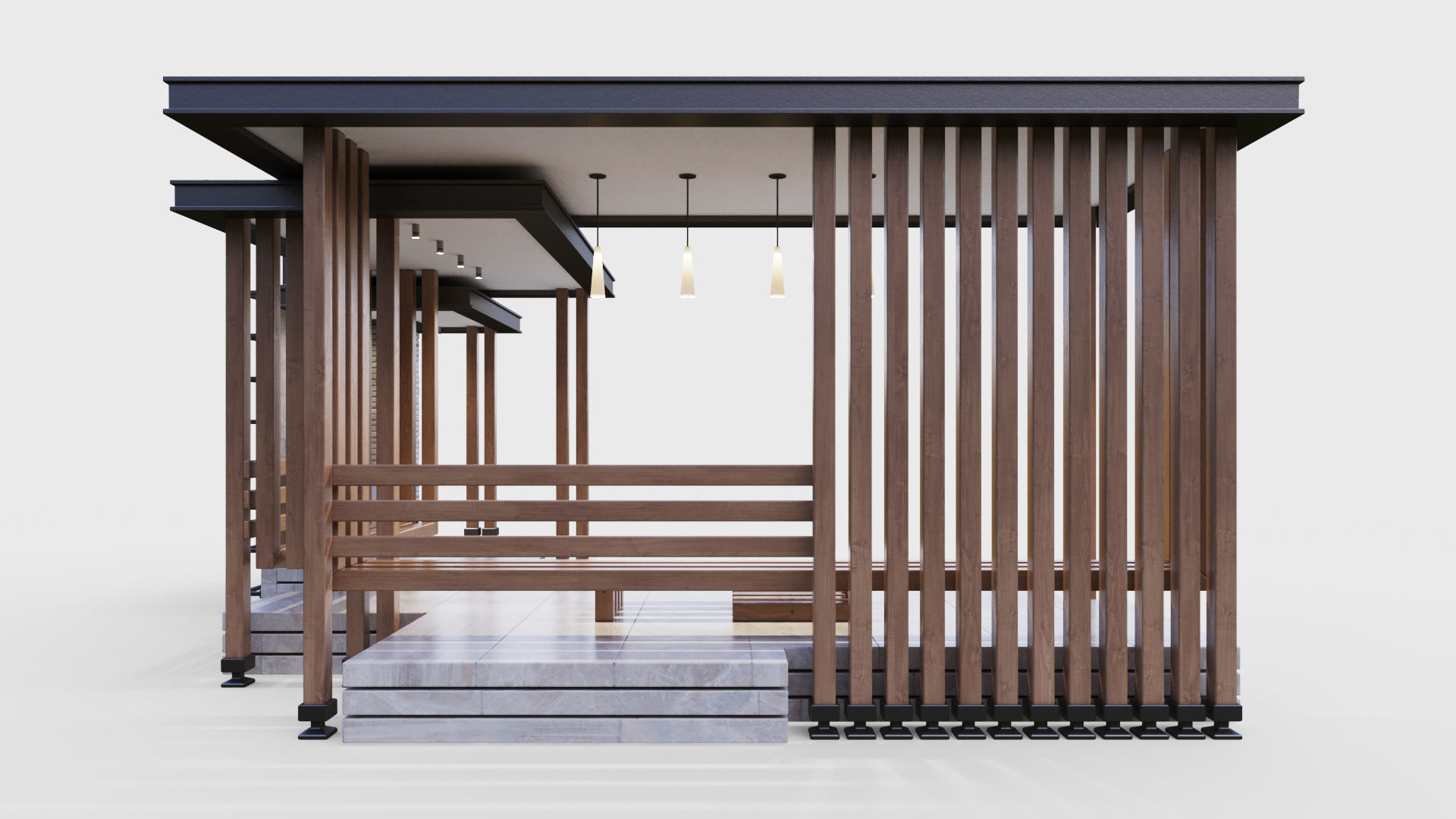 Gazebo with summer kitchen and multi-level roof 3D model_6