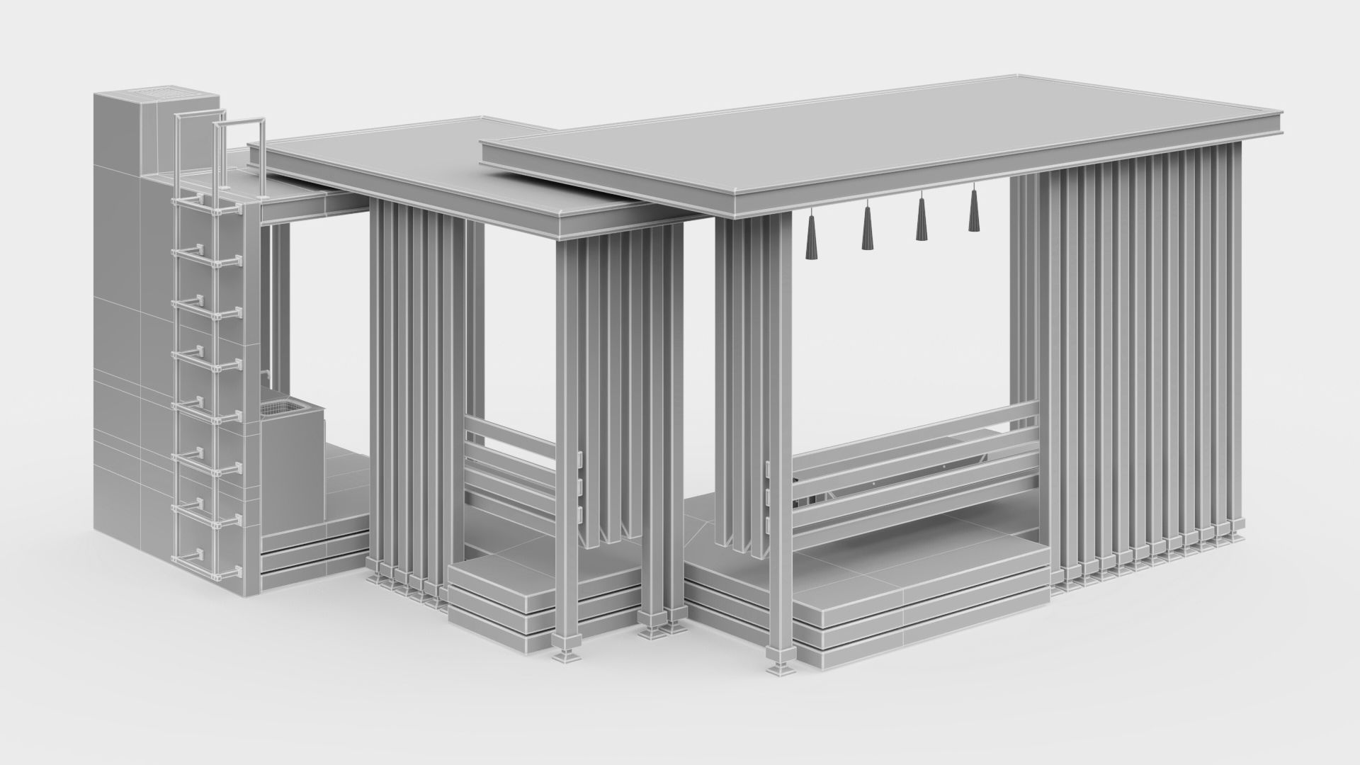 Gazebo with summer kitchen and multi-level roof 3D model_35