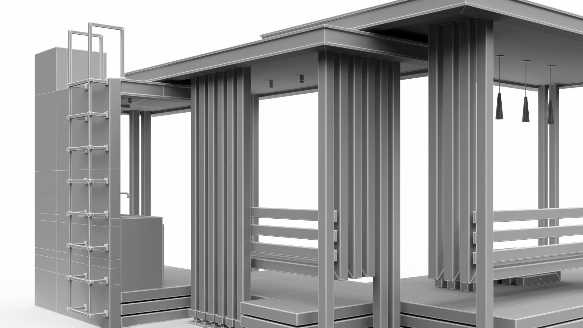 Gazebo with summer kitchen and multi-level roof 3D model_42