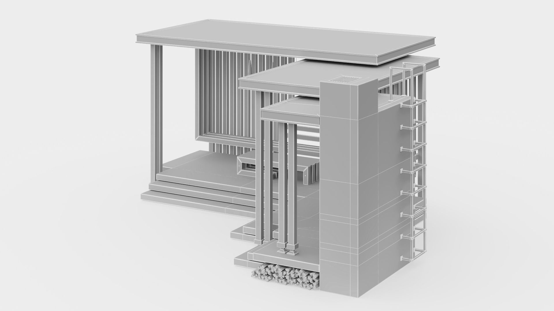 Gazebo with summer kitchen and multi-level roof 3D model_34