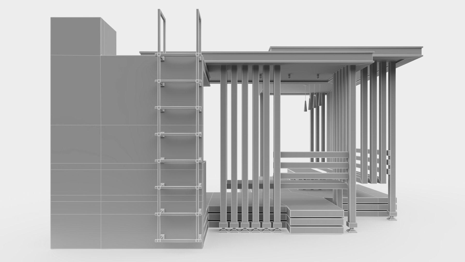 Gazebo with summer kitchen and multi-level roof 3D model_29