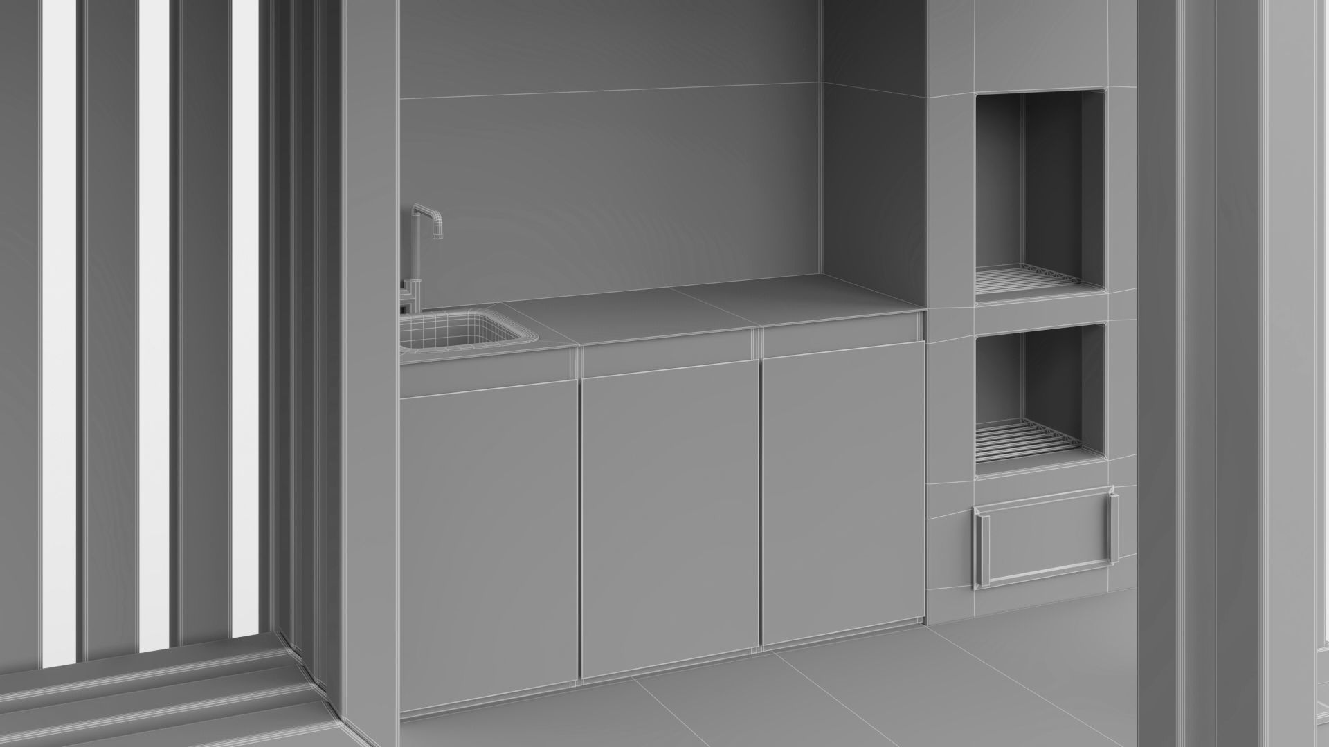 Gazebo with summer kitchen and multi-level roof 3D model_40