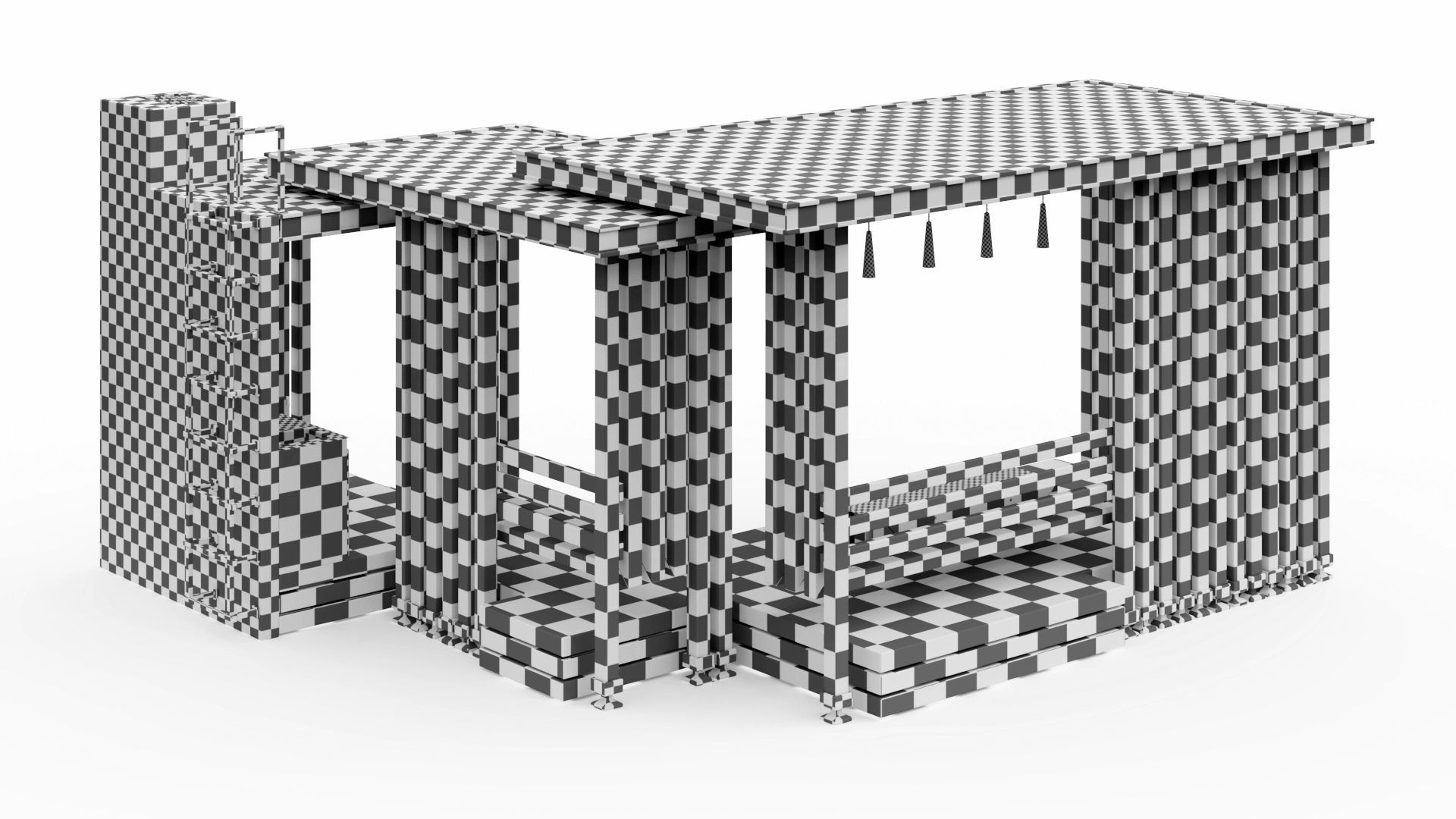 Gazebo with summer kitchen and multi-level roof 3D model_54