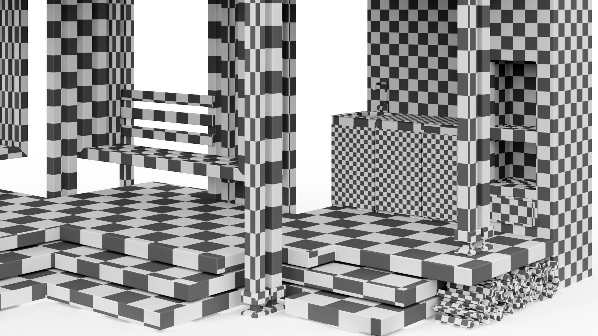 Gazebo with summer kitchen and multi-level roof 3D model_57