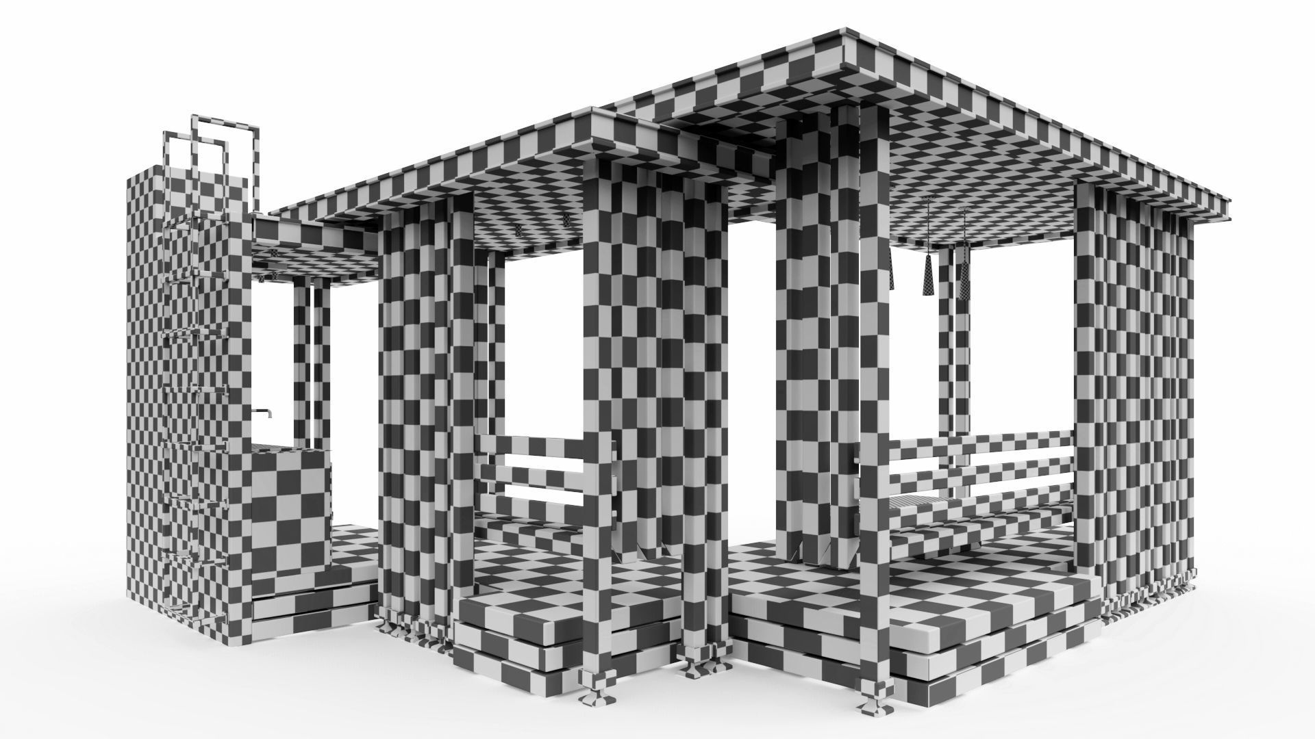 Gazebo with summer kitchen and multi-level roof 3D model_49