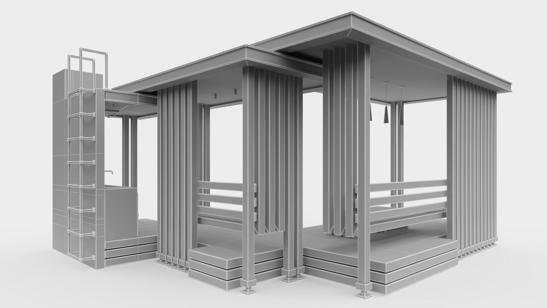 Gazebo with summer kitchen and multi-level roof 3D model_30