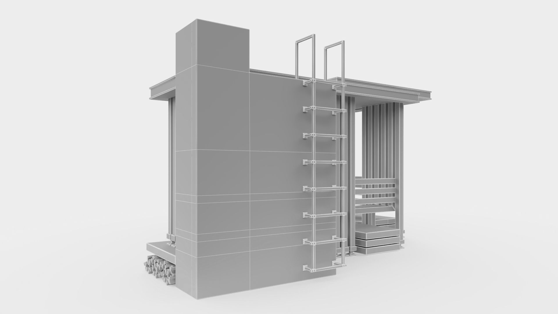 Gazebo with summer kitchen and multi-level roof 3D model_28