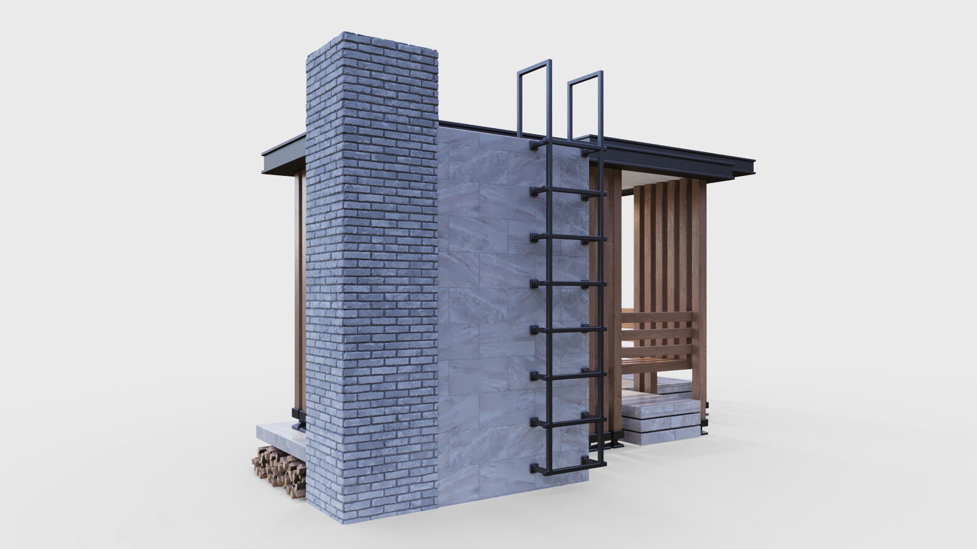 Gazebo with summer kitchen and multi-level roof 3D model_3