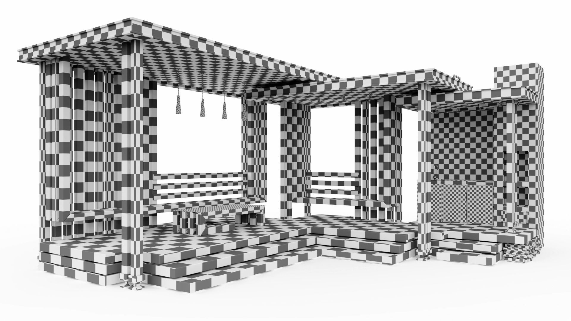 Gazebo with summer kitchen and multi-level roof 3D model_45
