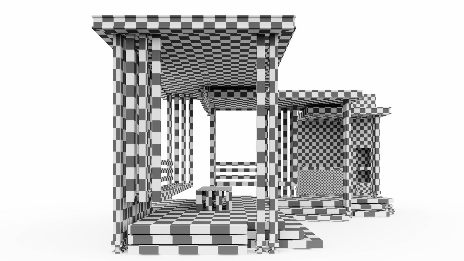Gazebo with summer kitchen and multi-level roof 3D model_44
