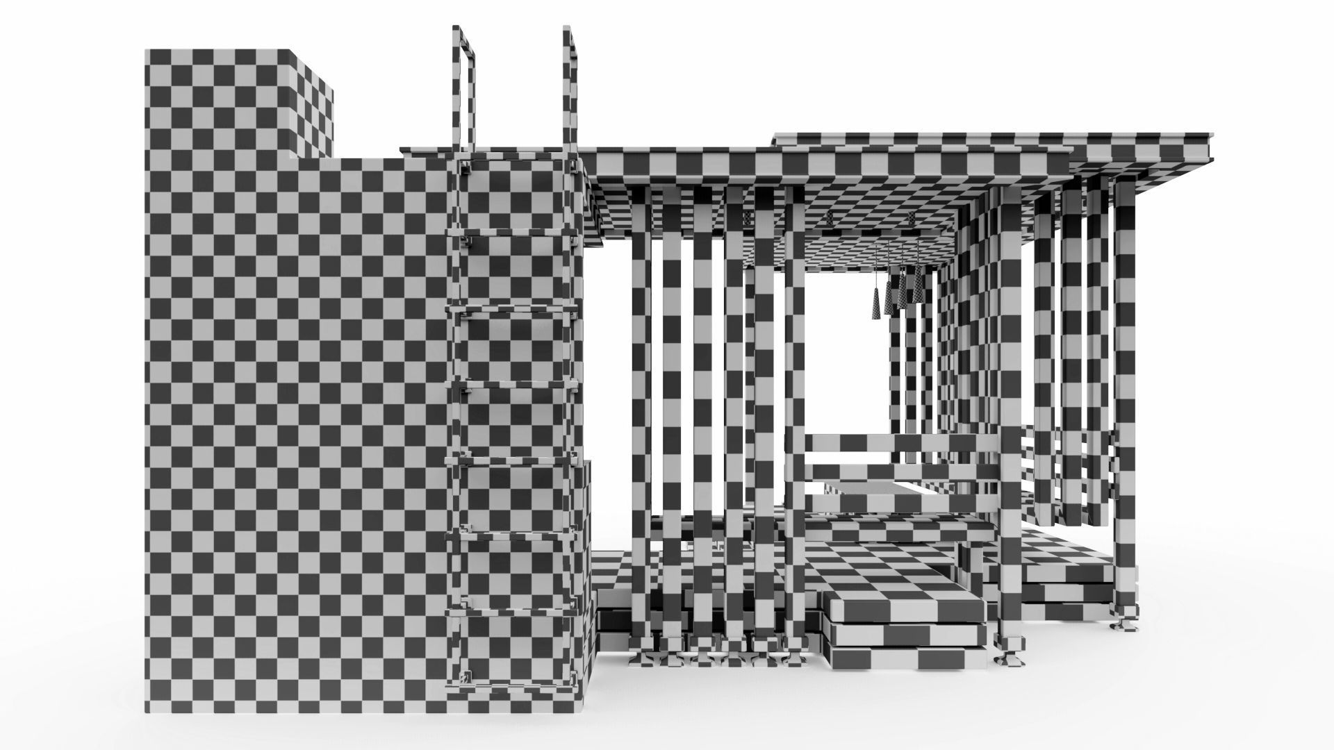 Gazebo with summer kitchen and multi-level roof 3D model_48