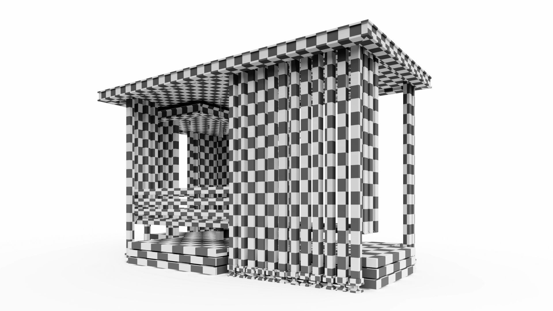 Gazebo with summer kitchen and multi-level roof 3D model_51