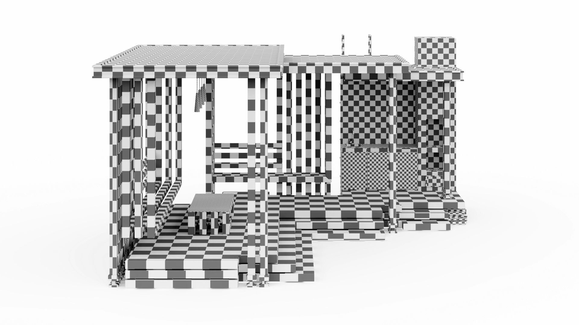 Gazebo with summer kitchen and multi-level roof 3D model_56