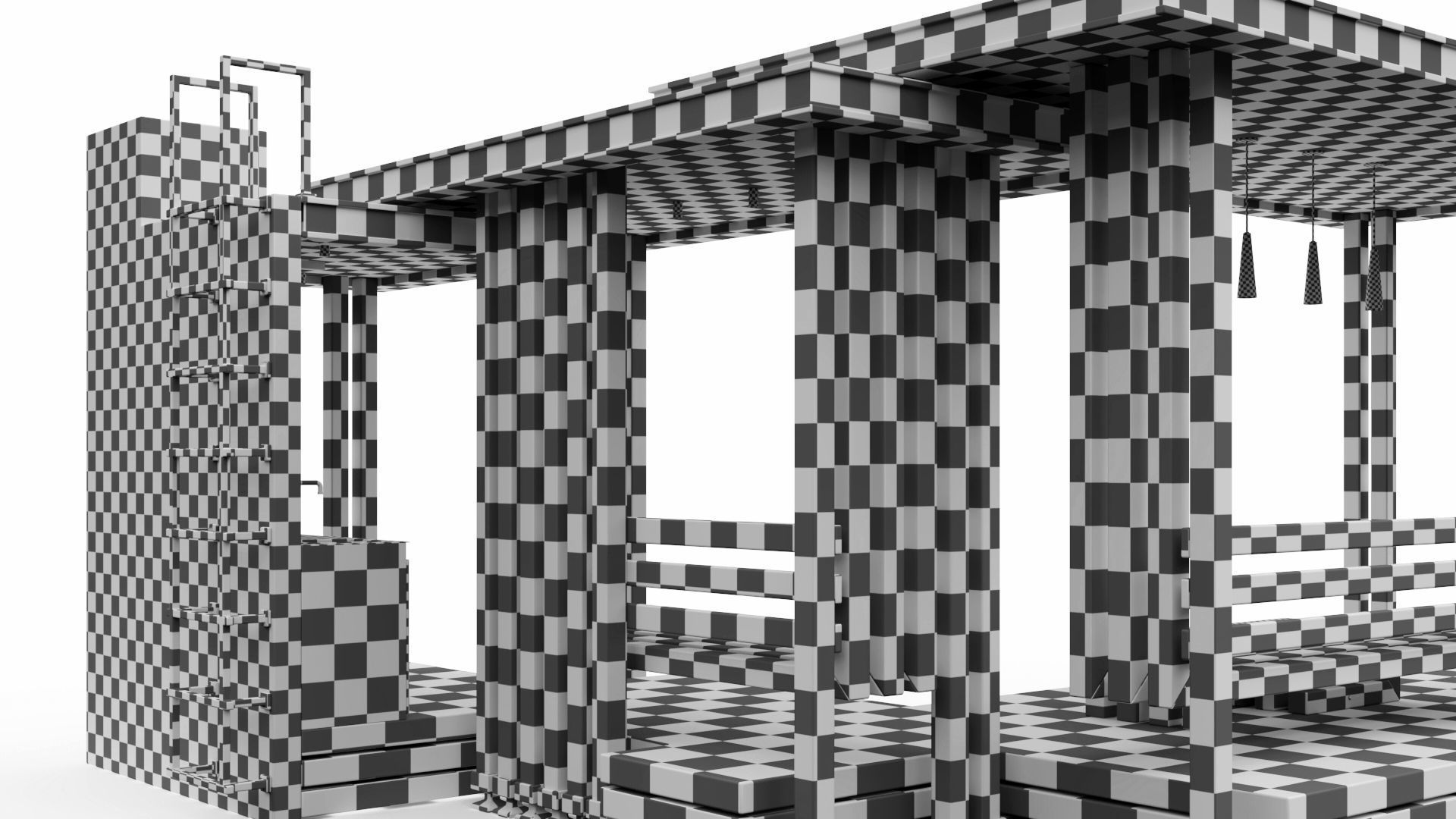 Gazebo with summer kitchen and multi-level roof 3D model_61