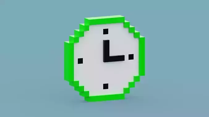 Voxel Green Clock Low-poly 3D model