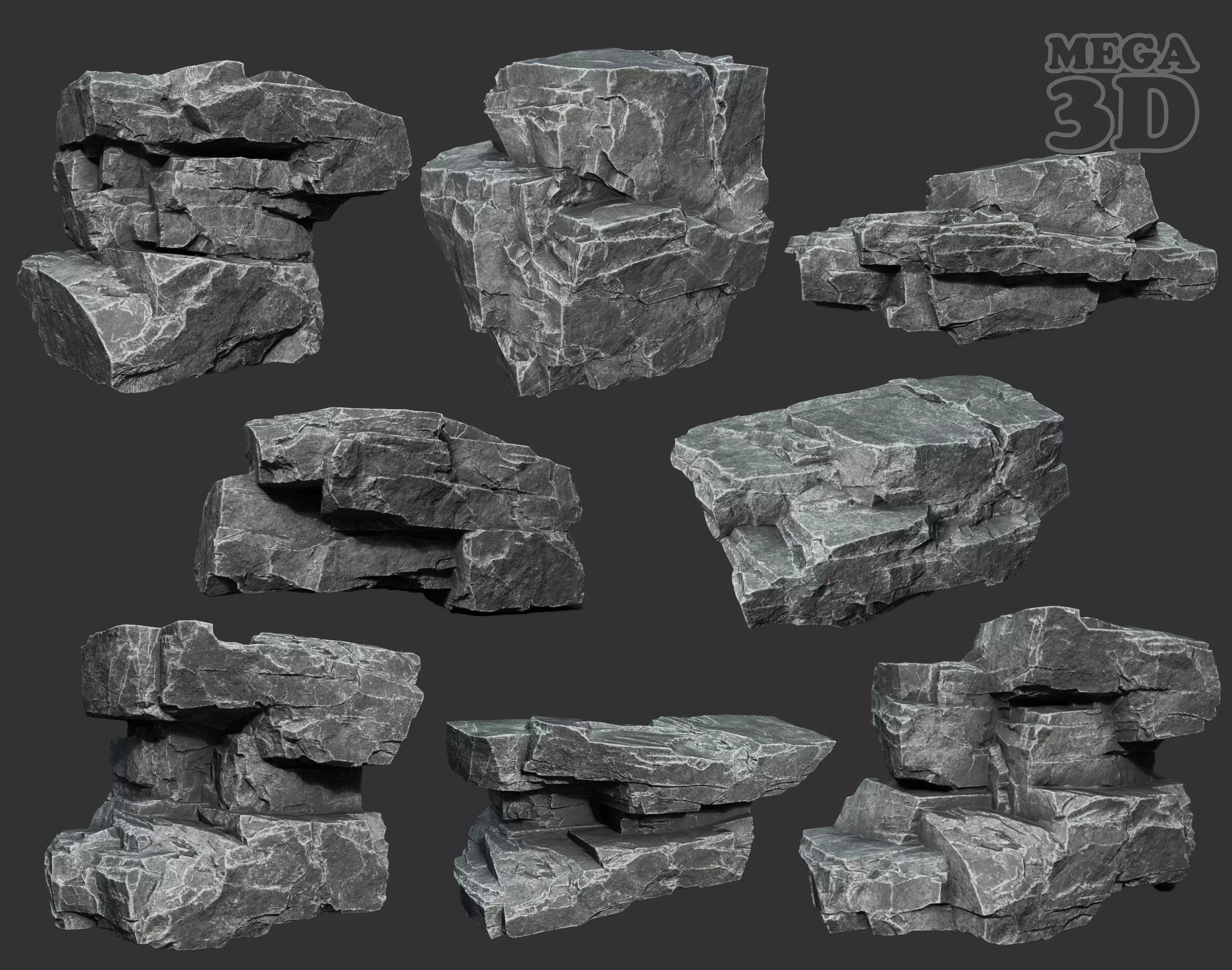 Gray Sharp Rock 221029 - Ultra HD 16K Textures Low-poly 3D model