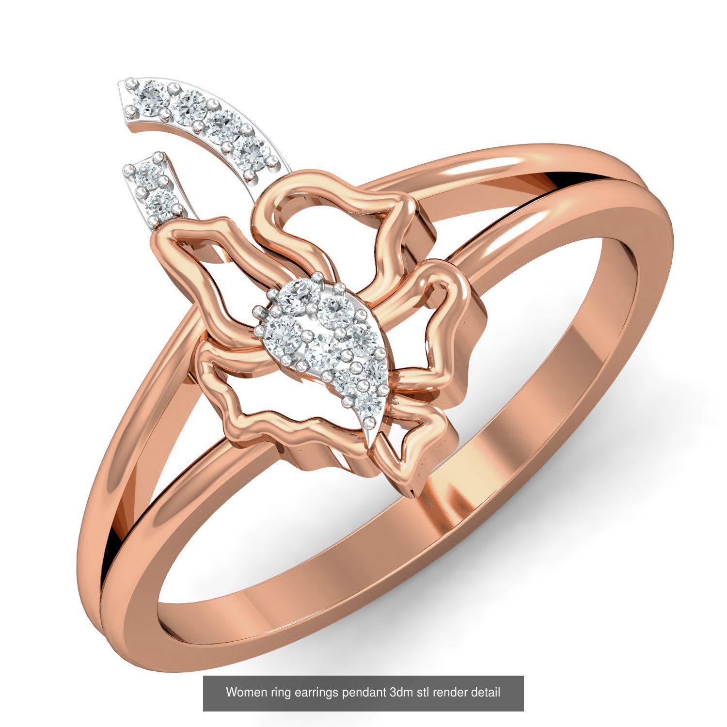 164 Women ring earrings pendant 3dm stl render detail  3D Model Collection_100