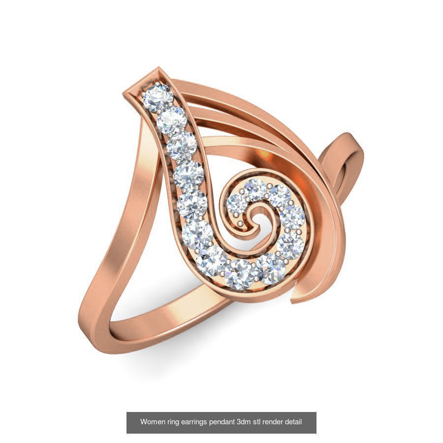 164 Women ring earrings pendant 3dm stl render detail  3D Model Collection_147